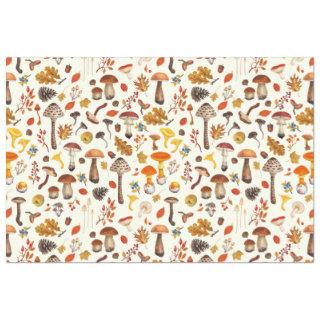 Wild mushrooms on off white tissue paper