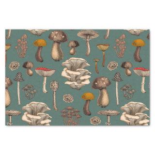Wild Mushrooms  on pine green Tissue Paper