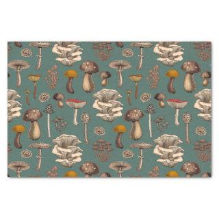 Wild Mushrooms  on pine green Tissue Paper