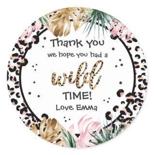 Wild One Birthday Leopard Print Wild Jungle Party Classic Round Sticker