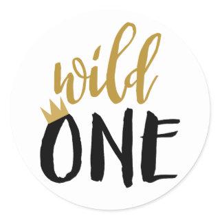 Wild One Black + Gold Photo 1 1st Birthday Classic Round Sticker