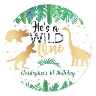 Wild One Dinosaur Boys 1st Birthday Classic Round Sticker