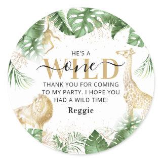 Wild One Jungle Greenery & Gold Thank You Birthday Classic Round Sticker