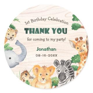 Wild One Jungle Safari Wood Texture Fun Birthday Classic Round Sticker