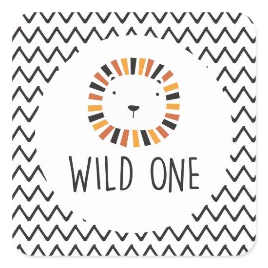 Wild one Lion first birthday Square Sticker