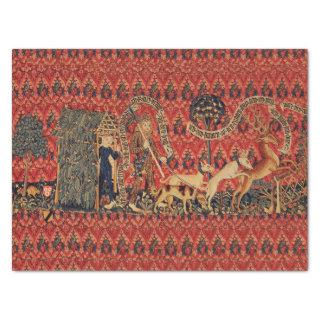 WILD PEOPLE IN DEER HUNT, Animals ,Red Floral Tissue Paper