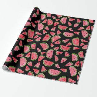 Wild watermelon on black gift wrap watercolor