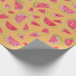 Wild watermelon on gold gift wrap watercolor