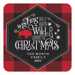 Wild Wonderful Christmas Red Plaid ID604 Square Sticker