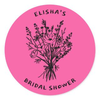 Wildflower Bouquet Rustic Whimsical Bridal Shower  Classic Round Sticker