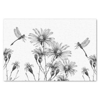 Wildflower Dragonfly Decoupage Craft Daisy Sketch  Tissue Paper