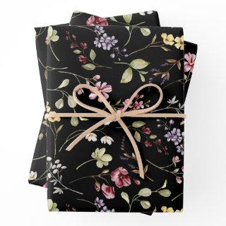 Wildflower Garden Black Floral Wrapping  Sheets