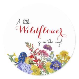 Wildflower in Bloom Whimsical Floral Baby Shower Classic Round Sticker