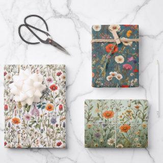 Wildflower meadow white, green, blue background  sheets