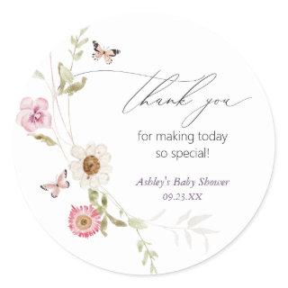 Wildflower Meadow Wreath Baby Shower Classic Round Sticker