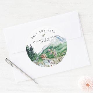 Wildflower Mountain | Wedding Save the Date Classic Round Sticker