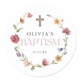 Wildflower Spring Floral Girl Baptism Party Classic Round Sticker