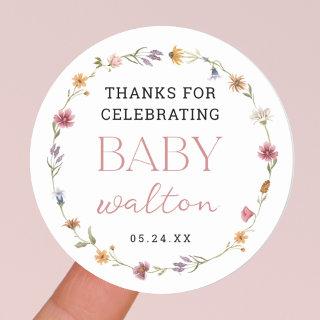 Wildflower Thank you for celebrating Baby Classic Round Sticker