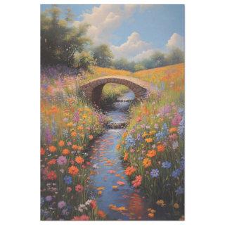 Wildflowers and Stone Bridge Fine Art Decoupage Tissue Paper