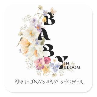 Wildflowers Baby in Bloom Boho Baby Shower Square Sticker