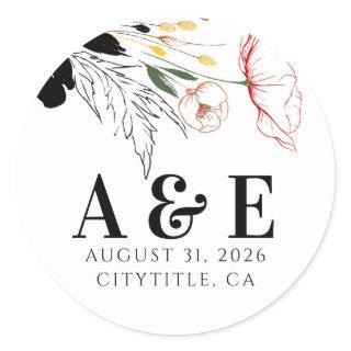 Wildflowers Modern Boho Black Accents  Classic Round Sticker