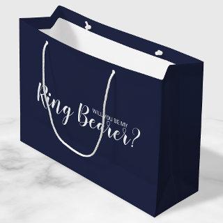 Will You Be My Ring Bearer? Modern Navy Blue Large Gift Bag