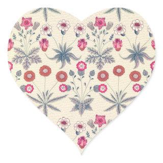 William Morris Daisy Floral Pattern Red Orange Heart Sticker