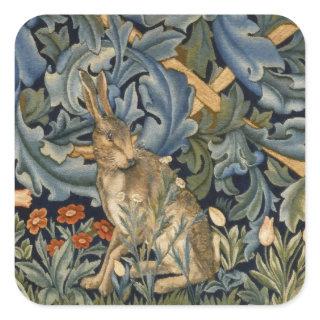 William Morris Forest Rabbit Floral Art Nouveau Square Sticker