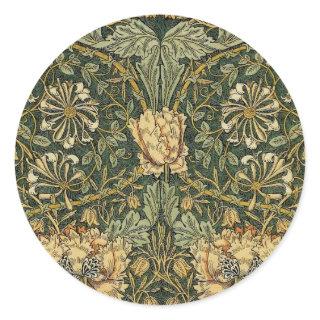William Morris Honeysuckle Green Floral Classic Round Sticker