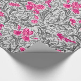William Morris Irises, Pink and Silver Gray / Grey