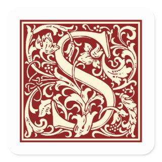 William Morris Letter S Monogram Initial Red Square Sticker