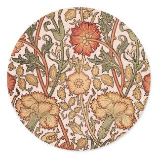 William Morris Pink Rose Flower Wallpaper Pattern Classic Round Sticker