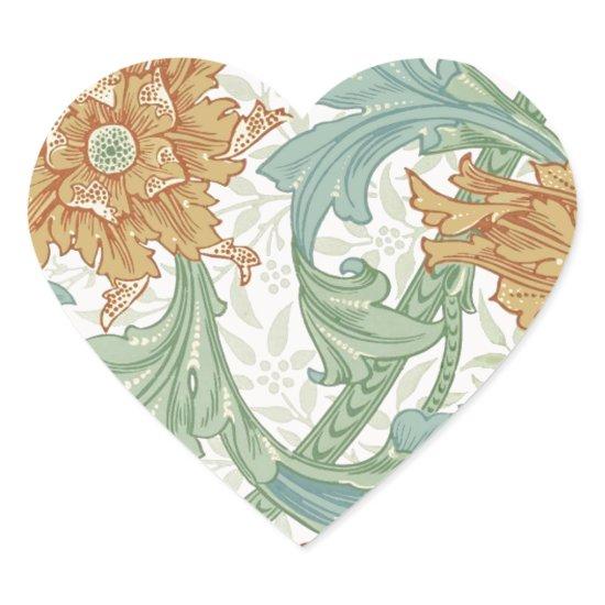 William Morris Single Stem Floral Pattern Heart Sticker
