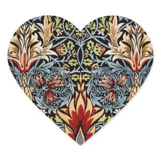 William Morris Snakeshead Floral Pattern Heart Sticker
