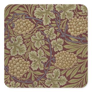 William Morris Vine Grape Red Green Art Square Sticker