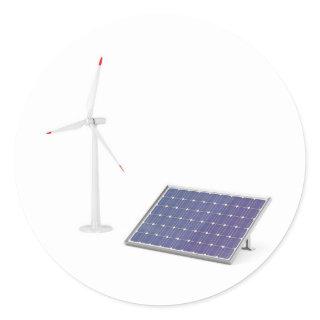 Wind turbine and solar panel classic round sticker