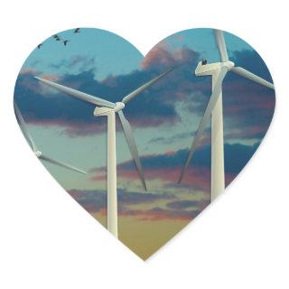 Wind Turbines Painted Sky Heart Sticker