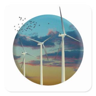 Wind Turbines Painted Sky Square Sticker