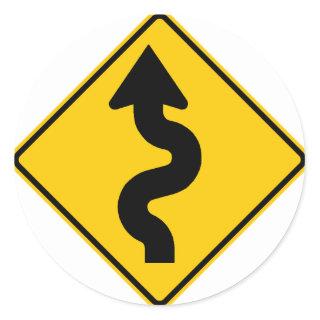 Winding Road Ahead Highway Sign Classic Round Sticker