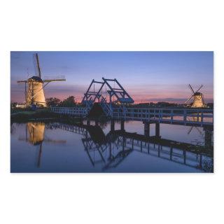 Windmills and a drawbridge rectangular sticker