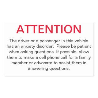 Window sticker to advise police of anxiety