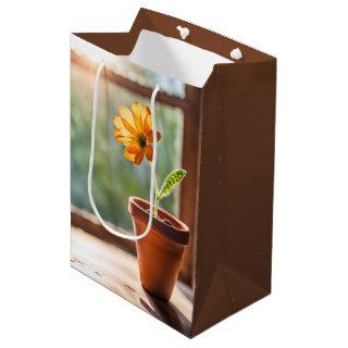Window With Orange Daisy Birthday Medium Gift Bag