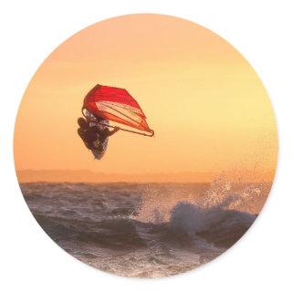 Windsurfing At Sunset Surfer Classic Round Sticker