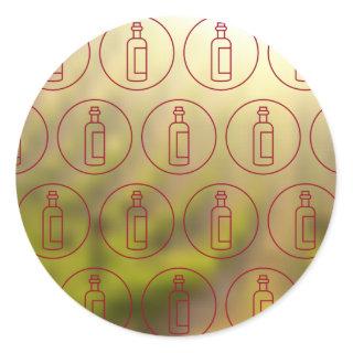 wine bottle pattern vineyard background classic round sticker