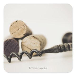 Wine corks with corkscrew square sticker