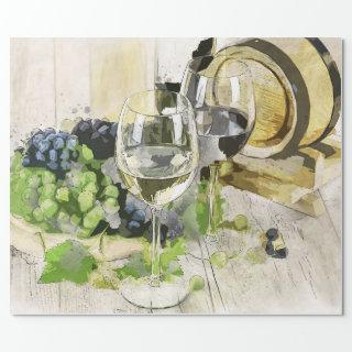 Wine Glasses, Barrel and Grapes