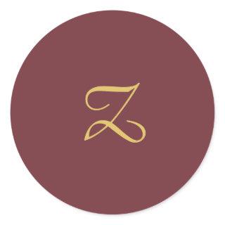 Wine Gold Monogram Professional Trendy Modern Classic Round Sticker