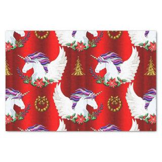Winged Unicorn Red Christmas Tissue Paper