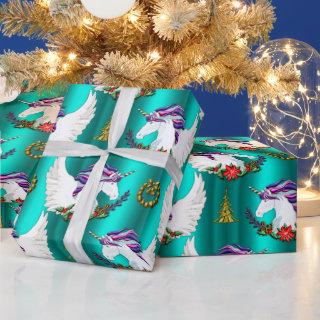 Winged Unicorn Teal Christmas