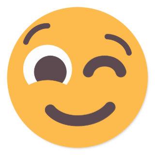Winking Face Cute Adorable Emoji Editable Colors Classic Round Sticker